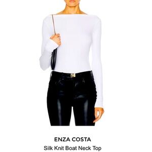 Enza Costa White Silk Knit Boat Neck Top